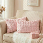 AVOIN colorlife Pink Spring Bow Throw Pillow Covers Set of 2, 12 x 20 Inch Coquette Aesthetic Room Decor Soft Plush Faux Fur Cushion Case for Girls Room