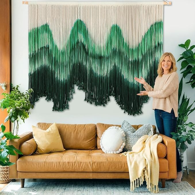Tiamon Boho Wall Decor - 59''W x 35.4'' L Macrame Wall Hanging Dip-Dye Large Tapestry Art for Home Bathroom Farmhouse Bedroom Living Room Office Natural Modern Rustic Decoration