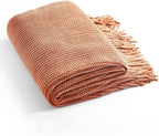 Blagic Knitted Throw Blanket for Couch Soft Farmhouse Boho Throw Blanket with Tassels Home Decorative Lightweight Throw Blankets,Maple Brown Throws for Bed/Chair/Sofa, Stripe Textured,60" W x 80" L