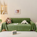 ROOMLIFE Sofa Covers for 3 Cushion Couch Boho Style Green Block Sectional Couch Covers Practical Futon Sofa Slipcover Versatile Couch Cover Blanket for Dogs Cats Couch Protector, 71"x134"
