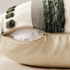 ANRODUO Pack of 1 Boho Decorative Throw Pillow Covers 18x18 Farmhouse Cushion Case Striped Chenille Pillow Cases Square Pillow Covers Accent Neutral Pillowcase for Sofa Couch Bed, Dark Green Stripe