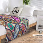 Boho Floral Throw Blanket Bohemian Colorful Mandala Flowers Print Theme Blanket for Sofa Bed Couch Chair Or Dorm 60"x80"