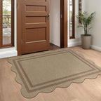 Easy Jute Front Door Mat, 2.6x4 Washable Entryway Rug Non Slip Small Kitchen Rug, Farmhouse Low Pile Floor Scalloped Rugs for Bathroom Porch Doorway