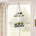 Shinehola Hanging Planters for Indoor Outdoor Plants (Length - 15.5"), Plant Hanger Indoor | Large Metal Hanging Plant Holder, 2-Tier Hanging Planter Shelf, No Plant/Pot Included (Black, 2-Tier)
