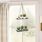 Shinehola Hanging Planters for Indoor Outdoor Plants (Length - 15.5"), Plant Hanger Indoor | Large Metal Hanging Plant Holder, 2-Tier Hanging Planter Shelf, No Plant/Pot Included (Black, 2-Tier)
