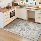 Lessymo 3x5 Washable Area Rugs for Living Room Bedroom Ktichen, Soft Boho Indoor Rug Non Slip, Vintage Carpet Low Pile for Dorm Office Dining Room Kids Room Hallway Entryway Bedside, Grey/Brown