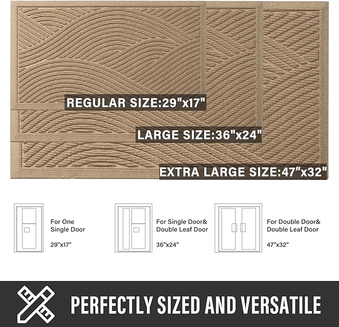 Sturdy Front Door Mat, Absorbent Muddy Dirt Resist Welcome Door Mats Outdoor Indoor, Stain and Fade Resistant, Non-Slip Backing Entry Mat Low Profile Doormat for Entryway, 29×17, Beige