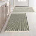 MIULEE Set of 2 Waffle Bathroom Rugs, Boho Bath Rugs Non Slip Washable, Super Absorbent Bath Mats, Ultra Soft Rubber Backed Shower Mats for Bathroom Floor, Tub, Green & Cream, 18x30 Inch
