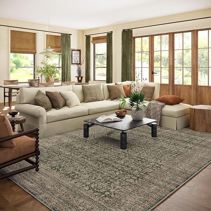 10x14 Area Rug Washable Rugs: Large Living Room Rug Stain Resistant Non Slip Distressed Vintage Low Pile Faux Wool Soft Rugs for Bedroom Farmhouse Dining Room Nursery Indoor