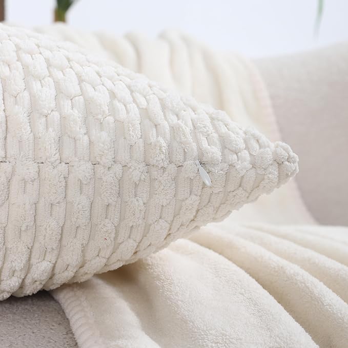 VAKADO Cream White Decorative Throw Pillow 22x22 Set of 4 Covers Couch Corduroy Home Living Room Neutral Rustic Farmhouse Cushion Case Decor Boho Square for Bed Sofa