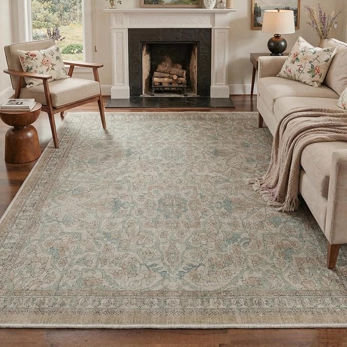 GENIMO Area Rug 2x3 Doormat, Machine Washable Low Pile Rugs, Small Retro Chenille Entryway Mat for Entrance, Hallway, Kitchen and Corridor, Dusty Beige