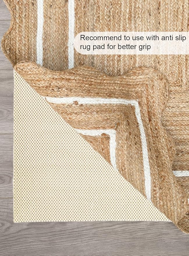 Wave Scalloped Natural Jute Rug Boho Jute Rug Entryway Runner Rug Farmhouse Scallop Rug, Off White (2'x3')