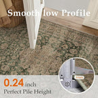 10x14 Vintage Area Rug Green Brown Living Room Bedroom Washable Carpet Non-Slip Soft Low Pile Distressed Indoor Large Throw Rug for Dining Room Office
