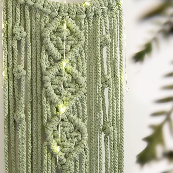 Macrame Moon Dream Catcher for Girl, Green Boho Crescent Dreamcatcher for Bedroom Adult, Handmade Nursery Room Wall Hanging with Star Pendant for Teen, Bohemian Home Decoration Idea