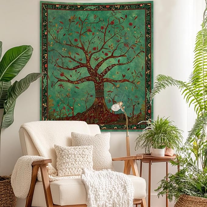 Apdidl Green Tree of Life Tapestry for Bedroom, Nature Tree Wall Hanging Aesthetic, Bohemian Hippie Tapestries Wall Art, Tree Decor Blanket Backdrop for Living Room (36"X48")