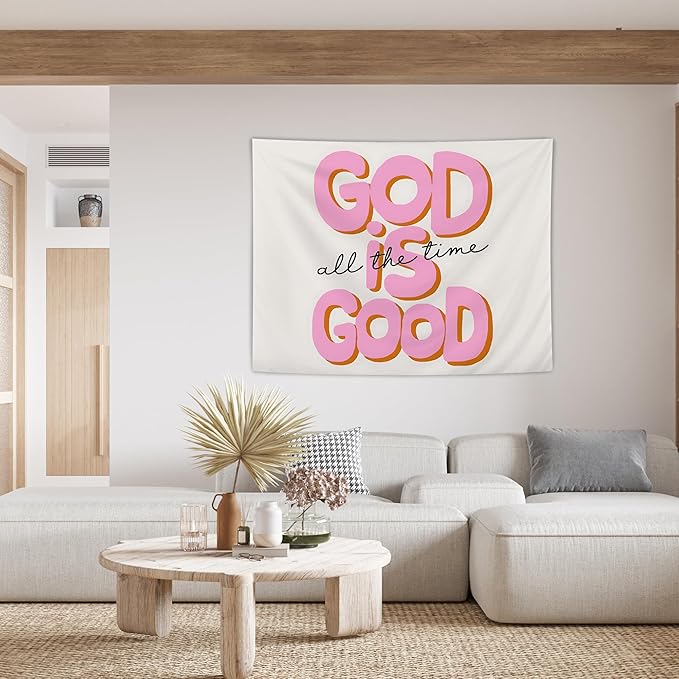AQYIP God Is Good All the Time Christian Tapestry, Bible Verse Tapestry Decorative, Religious Scripture Wall Tapestries Blanket Decor for Home Office Church Prayer Room, 50x60 Inch