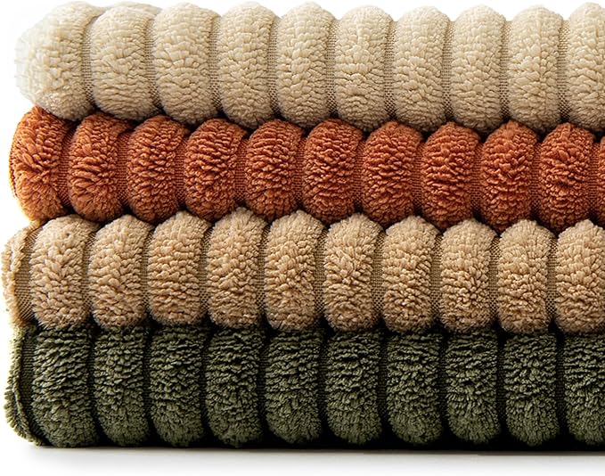 MIULEE Rust-Olive Green Decorative Throw Pillow Covers 16x16 Inch Set of 4 Boho Color-Clash Cushion Cases Farmhouse Pillow Cases Corduroy Striped Home Decor for Couch Sofa Living Room Bed