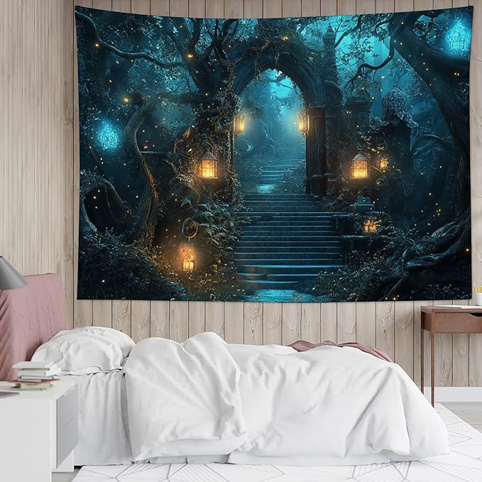 LB Gothic Forest Tapestry Magical Tree Vintage Nature Wall Tapestry Dark Academia Landscape Wall Decor Tapestries for Bedroom Living Room College Dorm,59Wx51H inches