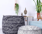 Mandala Life Art Pouf Ottoman - 20x20x20" - Foot Rest Stool - Black Cube