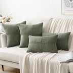 MIULEE Light Olive Green Decorative Throw Pillow Covers 18x18 Inch for Couch Bed Sofa Pack of 2 Boho Farmhouse Throw Pillows Soft Cross Corduroy Patchwork Textured Cushion Cases