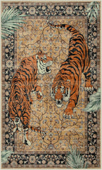 Moynesa Tiger Washable Rugs, 3x5 Entry Area Rugs, Non Slip Vintage Soft Living Room Carpet, Boho Low Pile Stain Resistant Indoor Throw Mat for Kitchen Bedroom Entrance, Camel