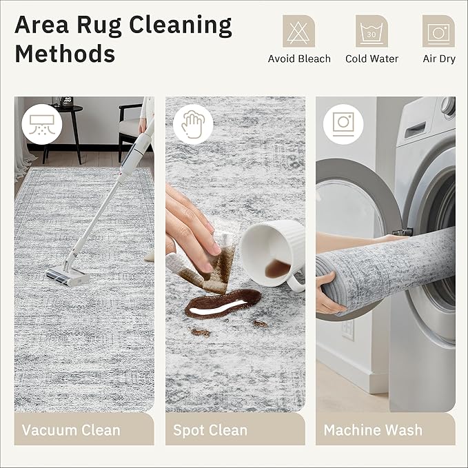 Runner Rug 3x8 Washable Non-Slip Hallway Runner Rugs for Kitchen Bathroom Laundry Room Grey Vintage Floor Carpet Runners for Hallways Entryway