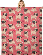 Throw Blanket for Couch, 300GSM Warm Soft Cozy Flannel Blanket, Cute Blanket for All Seasons Bedroom Home Decor Gifts, Pink Funny Dogs 50x60 Inches