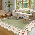 Lahome Floral Scalloped Rug 5x7, Green Rugs for Living Room Ultra-Thin, Vintage Boho Washable Area Rug 5x7 Soft Bedroom Rugs Non-Slip Throw Carpet for Farmhouse Dining Room Playroom Ariele