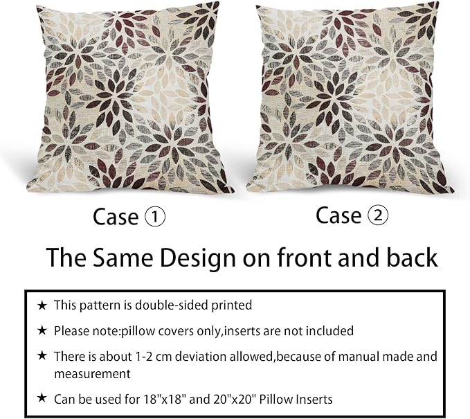 Burgundy Red Dahlia Throw Pillow Covers 20x20 Inch Rustic Rust Geometric Flower Decorative Square Pillow Cases Beige Tan Gray Floral Cushion Covers Farmhouse Home Decor For Sofa Couch Outdoor Set of 2