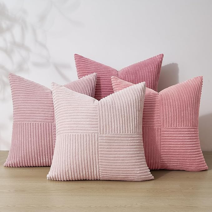 Topfinel Pink Throw Pillow Covers 22x22 Set of 4,Double-Design Decorative Throw Pillow Covers,Dustypink Soft Corduroy Home Decor Cushion Cases for Couch Living Room Bedroom and Sofa(55 * 55 cm)