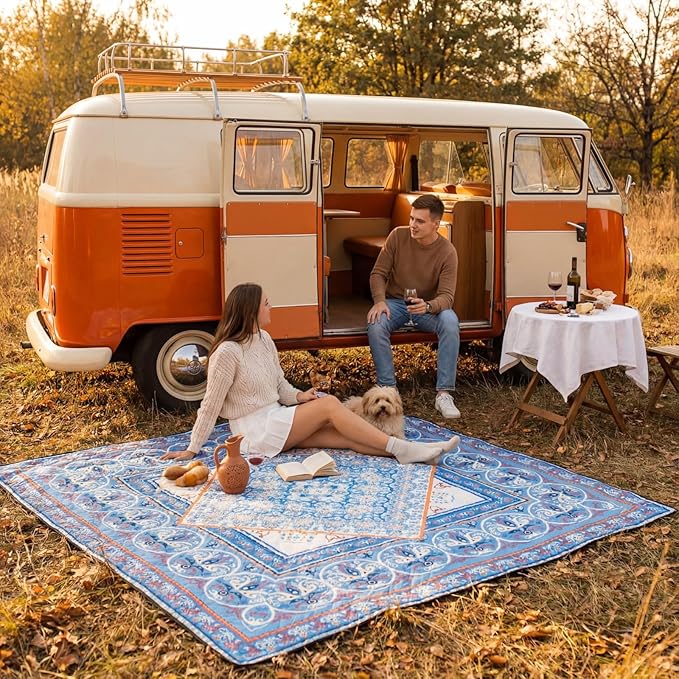 Boho Picnic Blankets 80''x 80'' Extra Large Beach Blanket Waterproof Sandproof Foldable Machine Washable Vintage Grass Lawn Park Mat for Family Camping Party Music Festival