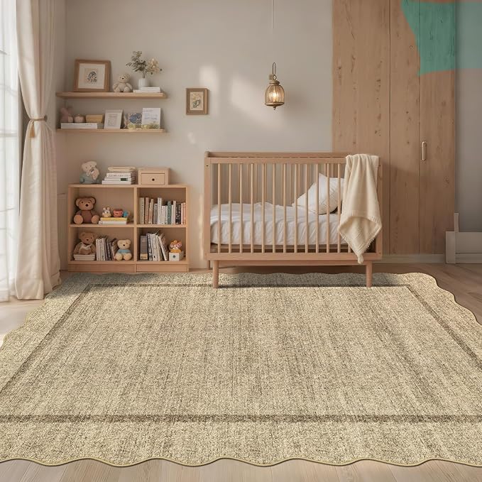 GarveeHome Scalloped Large Area Rug 10x13 Rug for Living Room Washable Rug Modern Non Slip Throw Rugs Bedroom Rugs Low Pile Stain Resistant Carpet for Dining Room Nursery Classroom 10 ft x13 ft