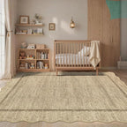 GarveeHome Scalloped Area Rug 4x6 - Washable Boho Bordered Non-Slip Entryway Rug, Neutral Farmhouse Living Room Rug Soft Throw Rugs for Entrance Hallway Bedroom Kitchen Nursery, Beige