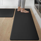GENIMO Kitchen Mats for Floor 2PCs, Washable Anti Fatigue Mat for Cushioned, 17.3"x47"+17.3"x30", Waterproof Kitchen Rugs, Non Slip Comfort Standing Mat Rug for Home, Sink, Laundry, Pure Black