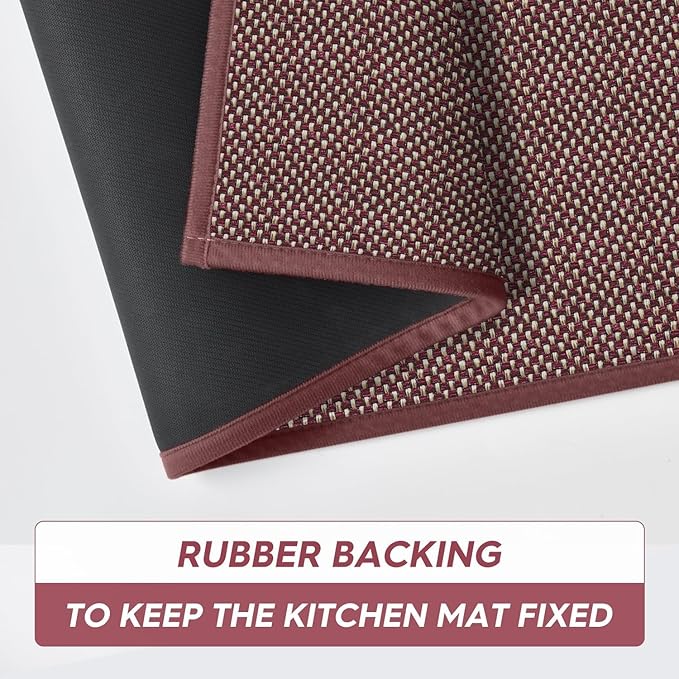 Artoid Mode Washable Non Slip Red Kitchen Rugs and Mats Set of 2, Rubber Backing Absorbent Kitchen Mats for Floor Front of Sink - 17x29 and 17x47 Inch