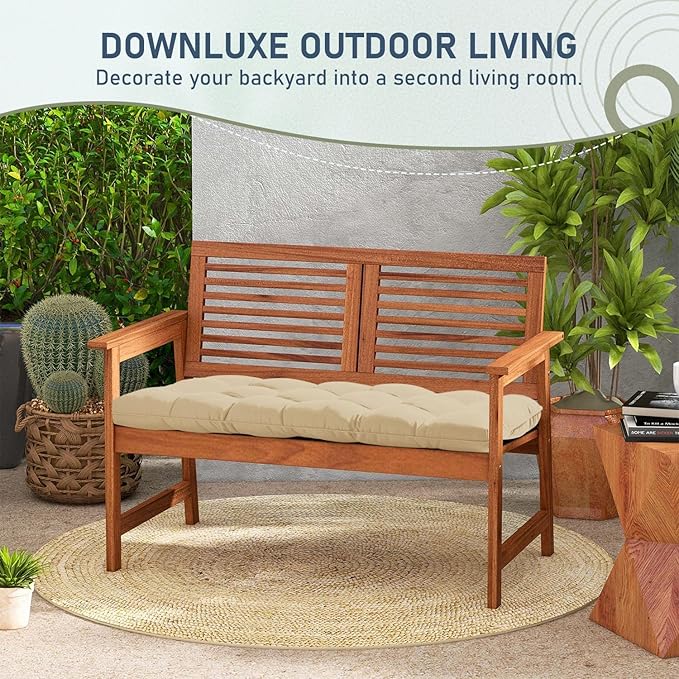 downluxe Outdoor Bench Cushion for Patio Furniture, Waterproof Tufted Overstuffed Porch Swing Cushions, Thick Outdoor Loveseat Cushions, 48" X 18" X 5", Khaki, Set of 1