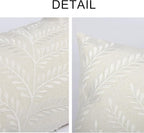 Embroidered Throw Pillow Cover 12x 20, Classical Boho Leaves Natural Linen Pillow Cushion Case, Farmhouse Home Decor for Outdoor Couch Bedroom Car White
