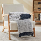 EMME Soft Sherpa Fleece Blanket with Tassel, Reversible Plush Fluffy Large Blanket, Light Weight Warm Decorative Boho Blanket Cover for Sofa, Couch, Bedroom,Travel(Tassel Navy,50"x60")