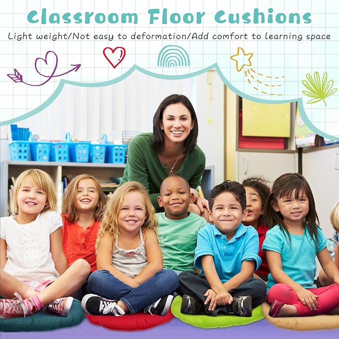 Tinideya 24 Pcs Round Floor Cushions Floor Pillows Meditation Seat Pillows Flexible Seating for Adults Kids, Chair Cushions for Classroom, Nursery, Living Room, Yoga(Medium 15.7 Inch,Multi Color)