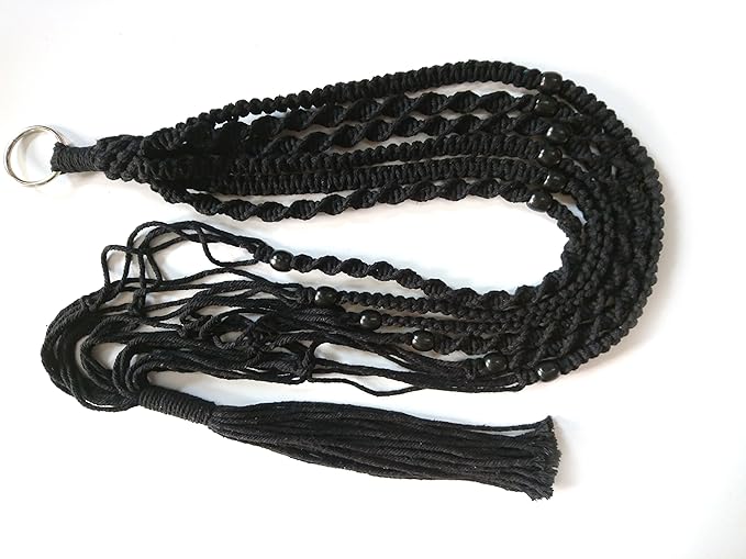 Plant Hanger Macrame Cotton 6 Legs 51 Inches in Tan and Green Color for Indoor Outdoor, Living Room, Kitchen, Deck, Patio, High and Low Ceiling with Size of 10-12 inches Without The Pot (Black)