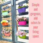 LaLaGreen Outdoor Hanging Planter (11.2 Inch, 6 Pack) Light Blue, Green, Neon Pink, Dark Blue, Orange, Peachy Pink Metal Iron Window Box Flower Pot Deck Railings Fence Rails Buckets Porch Garden Decor