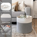 Goodpick Cotton Rope Storage Basket, 15 x 14.2 Inches Baby Laundry Baskets for Clothes, Toy Storage Blanket Basket With Handles for Living Room, Small Woven Baskets for Organizing Home Décor, Grey