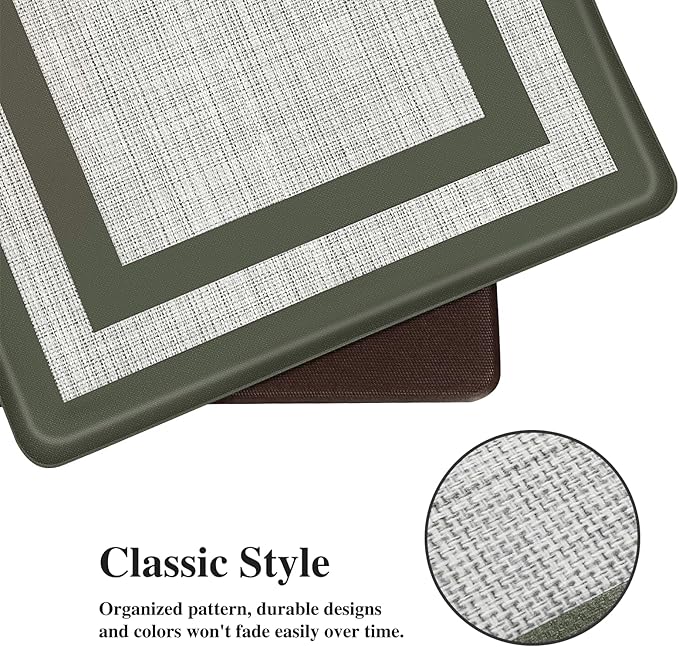 Mattitude Kitchen Mats Set of 2 Cushioned 0.47 inch Thick Rugs Non-Skid Waterproof Mats and Ergonomic Comfort Standing for Floor, Office, Sink,Laundry,Green