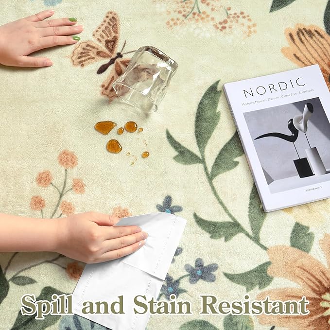 Lahome Floral Small Rug, 2X3 Kitchen Rugs Non Slip Washable Rug Ultra-Thin, Soft Front Door Mat Indoor Entrance Stain Resistant Boho Low-Pile Entry Carpet for Bathroom Bedroom Flore (2x3ft,Beige)