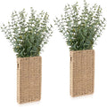 2 Pack Woven Wall Vase with Artificial Eucalyptus Boho Wall Basket Hanging Decor Rustic Pocket Planter Flower Vase for Indoor Living Room Bedroom Home Office Kitchen Decoration