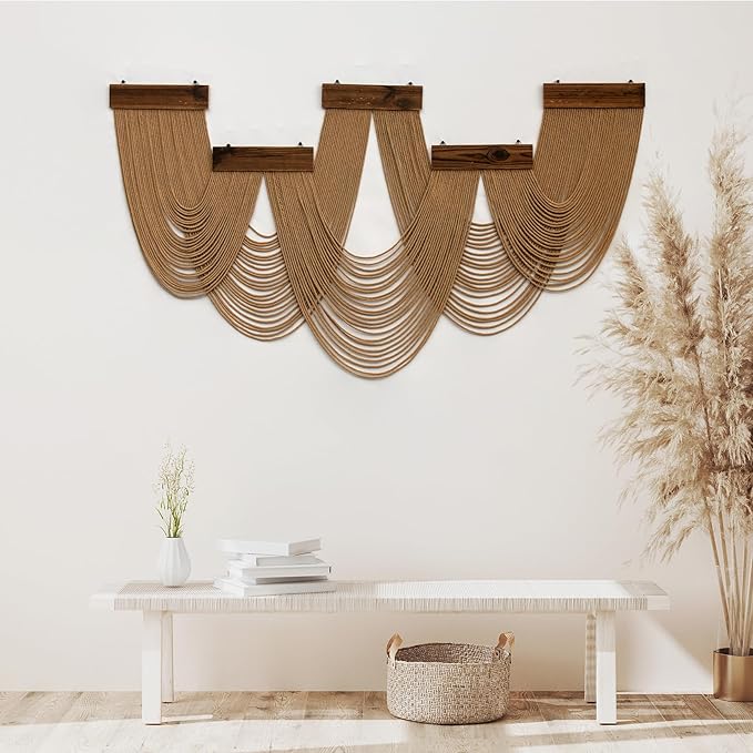 HVEST Large Macrame Wall Hanging Boho Decor, Brown Bohemian Macrame Wall Art Geometric Modern Craftsmanship Handmade Woven Tapestry for Bedroom Living Room Backdrop, 53W x 28L inches