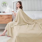 Cosy Family 6 Layer Muslin Bed Blanket - Breathable and Lightweight Gauze Boho Blanket for Spring, Soft 100% Cotton Muslin Blanket, Light Tan, 80x90 Inches