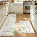 KIMODE Anti Fatigue Kitchen Mats for Floor 2 Piece, Cushioned Floral Kitchen Rugs, Memory Foam Kitchen Floor Mats, Summer Standing Desk Mats for Laundry Office Sink White 20"x71"+20"x32"