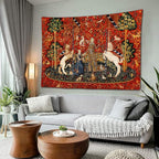 FEASRT European Royal Tapestry Medieval Princess Tapestry, 60x40 Inches Soft Flannelette, Lady and Unicorn for Living Room Bedroom Dorm Decor
