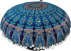 ICC Large Hippie Elephant Mandala Floor Pillow Cover - Cushion Cover - Pouf Cover Round Bohemian Yoga Decor Floor Cushion Case- 32" (Green Peacock)